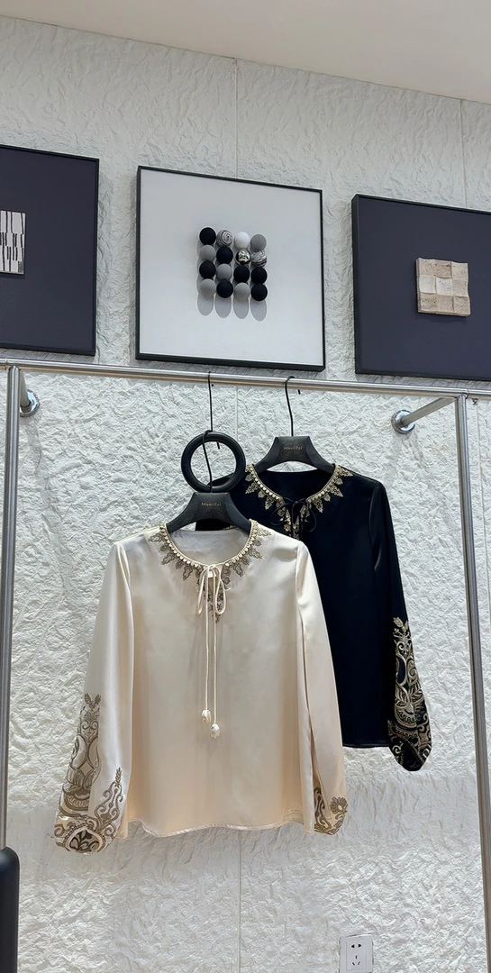 复古宫廷风刺绣系带衬衫女 气质长袖上衣-138