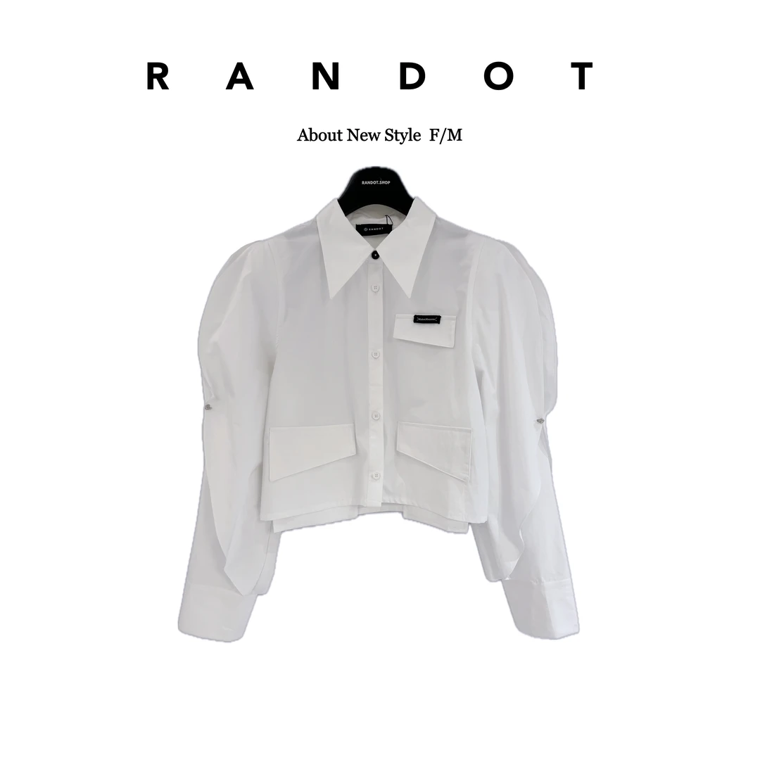 RΛNDOT原创设计师款双层泡泡袖带标口袋短款衬衫上衣C1111