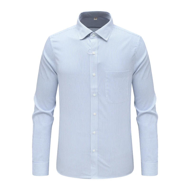 MY167美尔男春秋长袖衬衫 蚕丝休闲商务上衣白色蓝条时尚都市免烫
