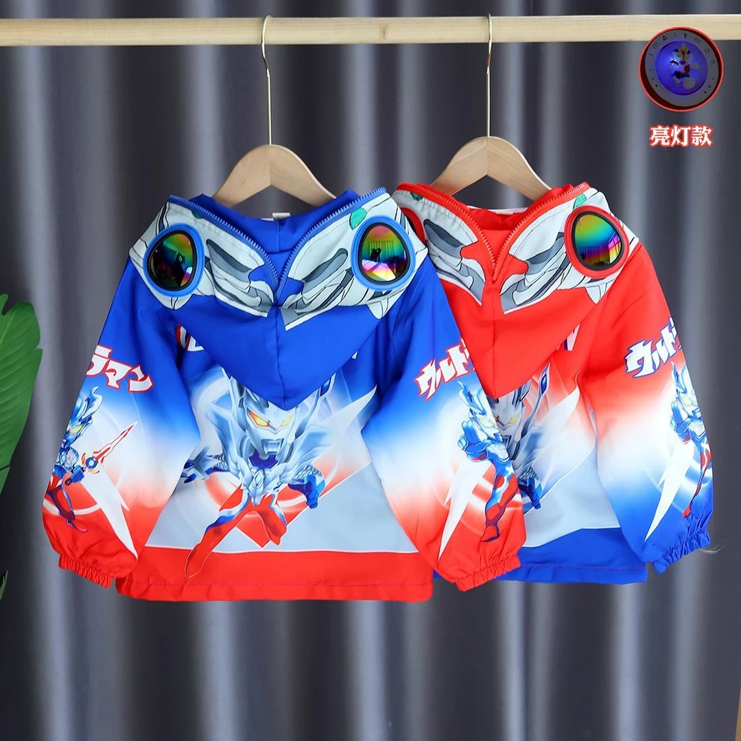 儿童外套冲锋衣连帽男童防风透气春装春秋冲锋衣男童帅气赛罗外套