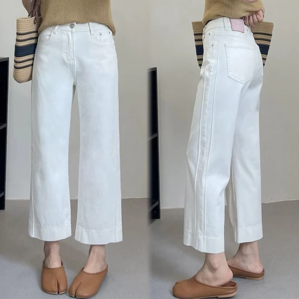 浅蓝色高腰九分直筒牛仔裤女2025夏季新款大码胖mm宽松遮胯阔腿裤