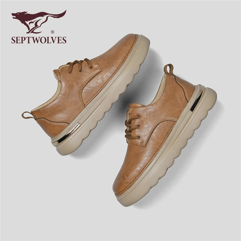 七匹狼皮鞋男款2025秋季新款复古潮流商务休闲鞋厚底增高工装男鞋