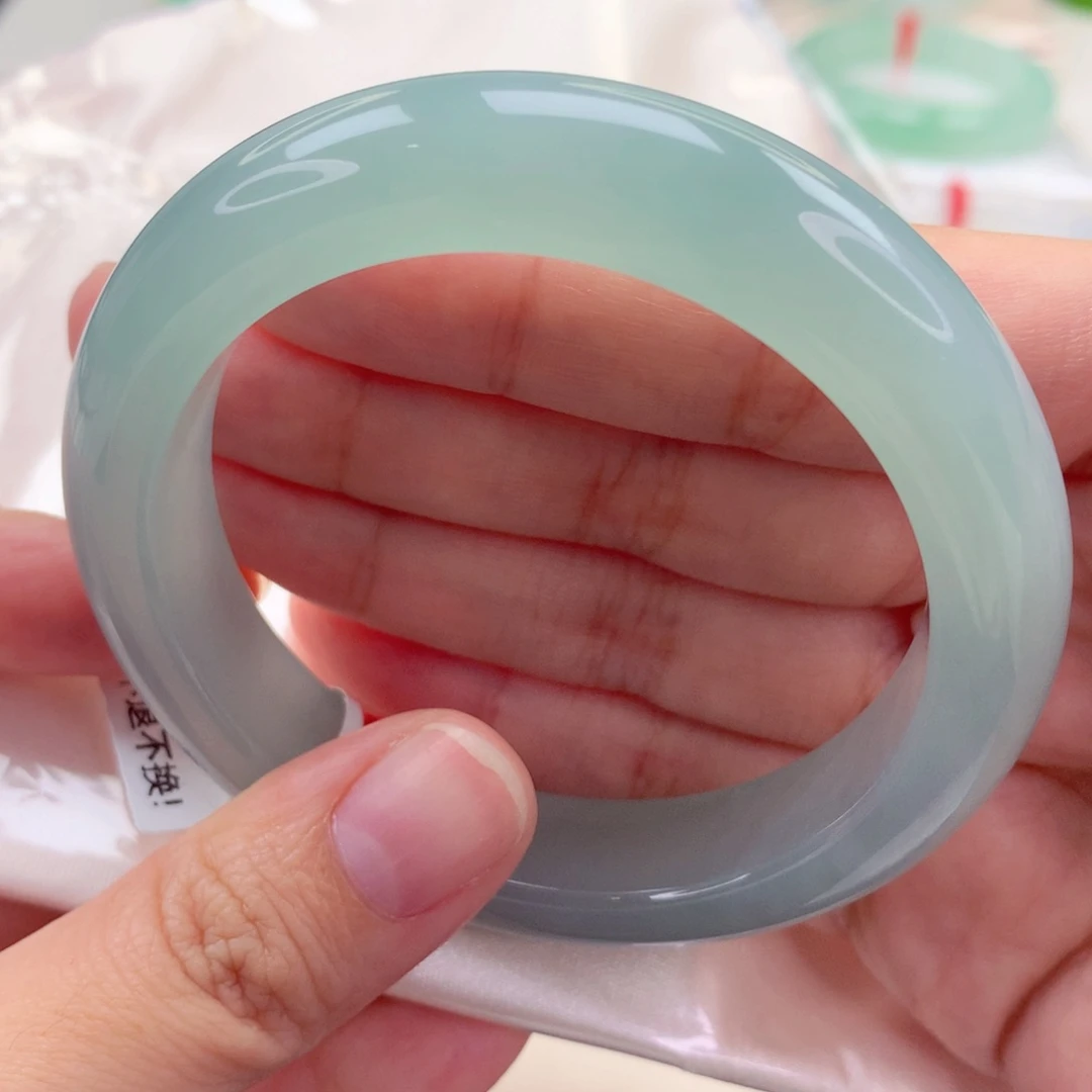 未镶嵌手镯翡翠55.1冰胶晴蓝 显白气质 0毛孔 喵喵