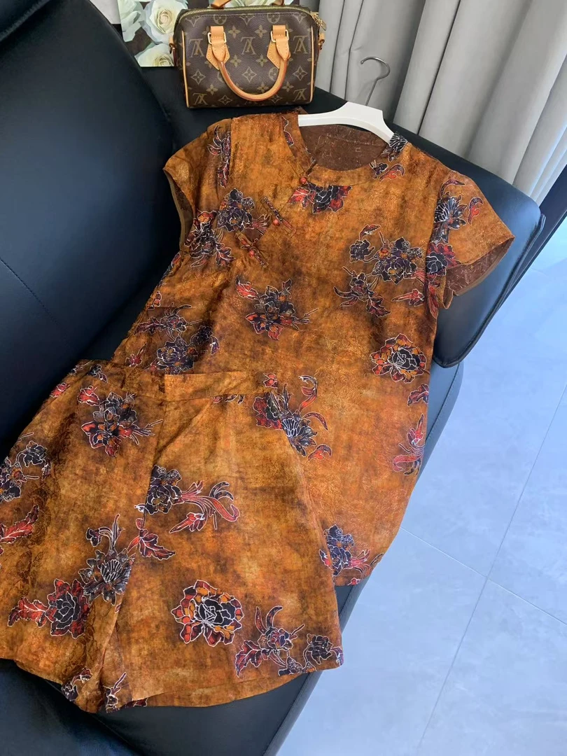 九月  棕色玫瑰-奥黛   新款气质提花国风连衣裙复古