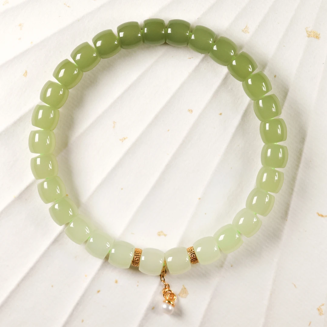 【锦澜叙】和田玉黄口直切手串时尚又百搭气质轻奢绿色女士6-7mm