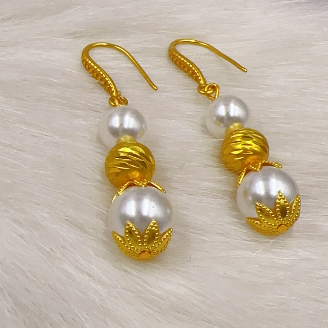 铜合金仿珍珠耳饰 女金色欧美民族风耳环黄色 jig sadap 耳环