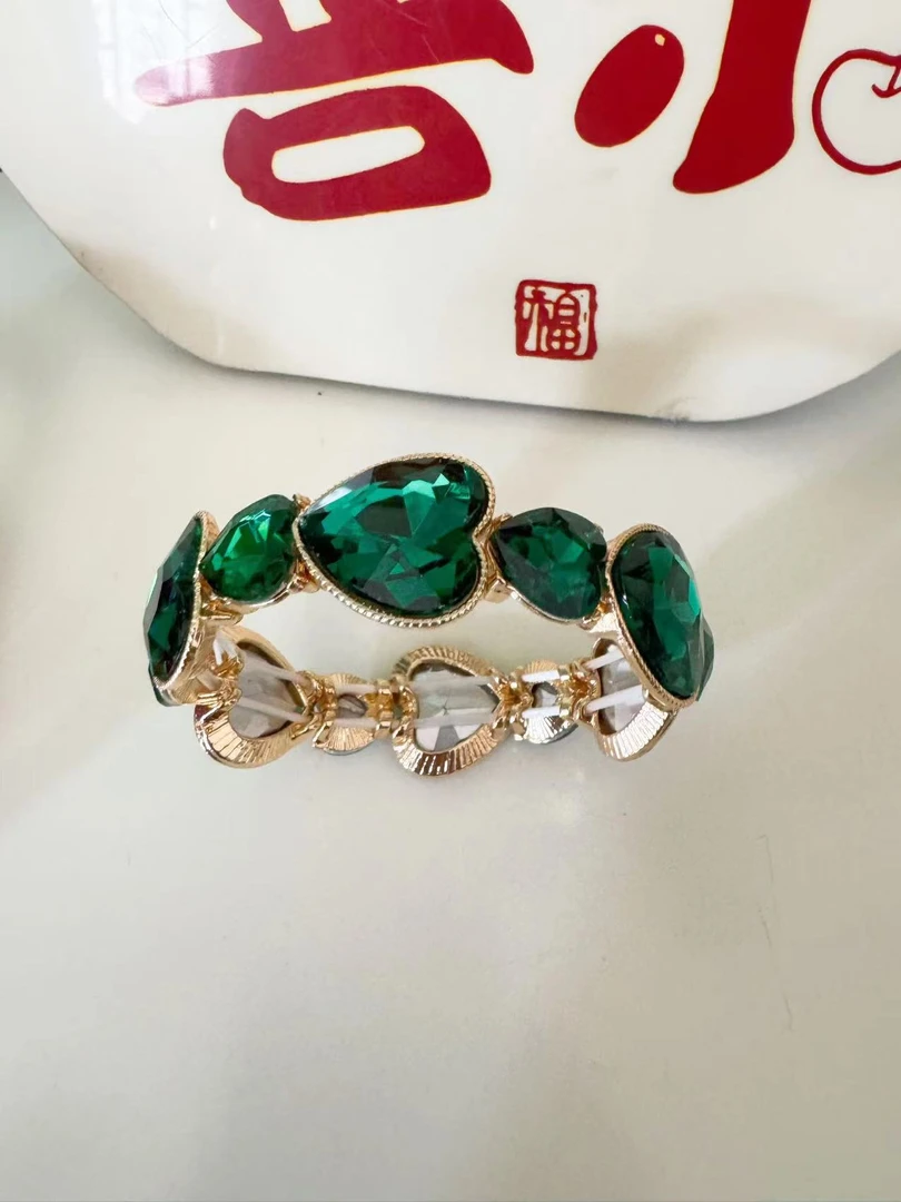 铜合金合成锆石手镯 铜合金 气质高雅尊贵绿爱心手镯5102