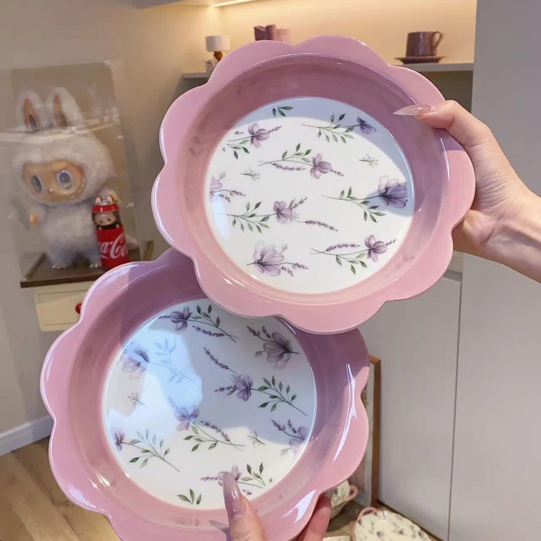 薰衣草法式盘子菜盘家用新款陶瓷深盘釉下彩高级感餐具花边餐盘