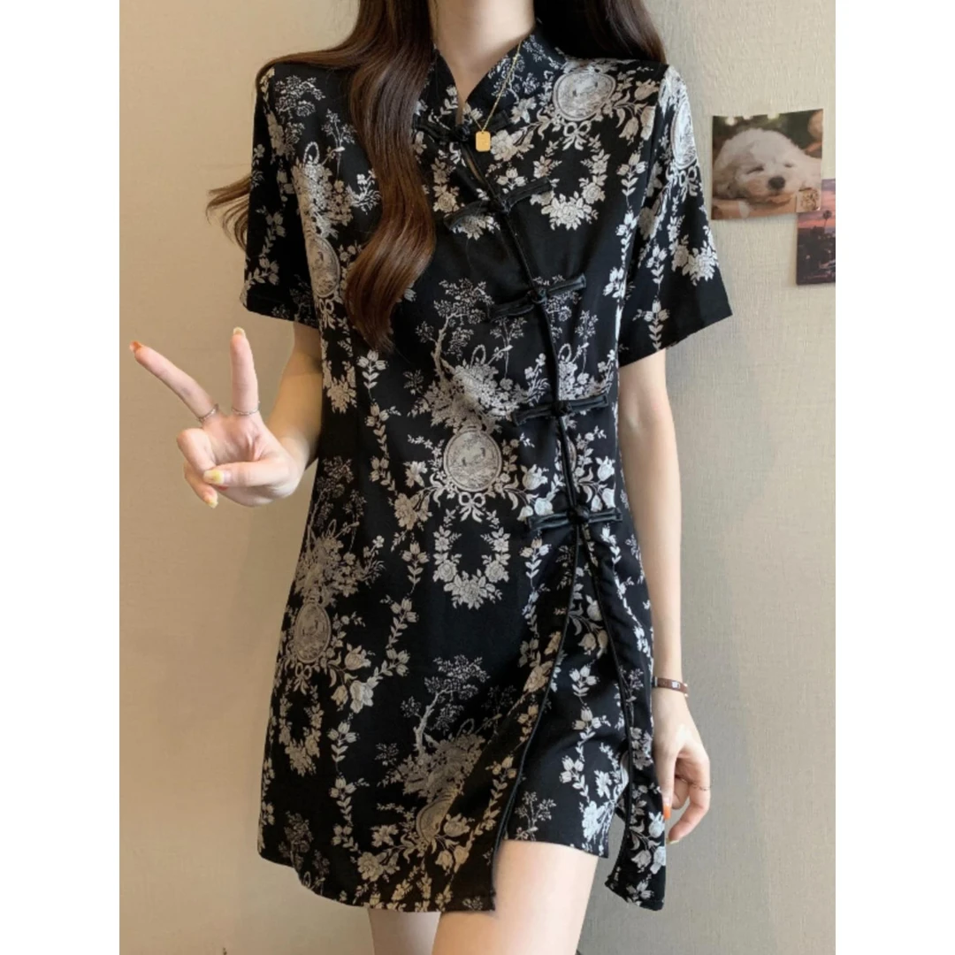 大码新中式国风穿搭雪纺小衫夏季微胖mm显瘦遮肉梨形身材短裤套装