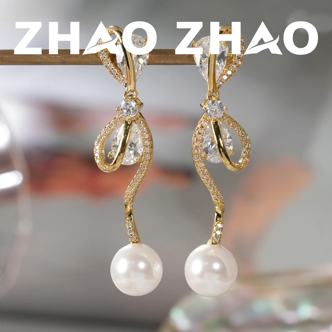 铜合金耳饰 「公主日记」蝴蝶结长款耳饰少女甜美淑女气质百搭