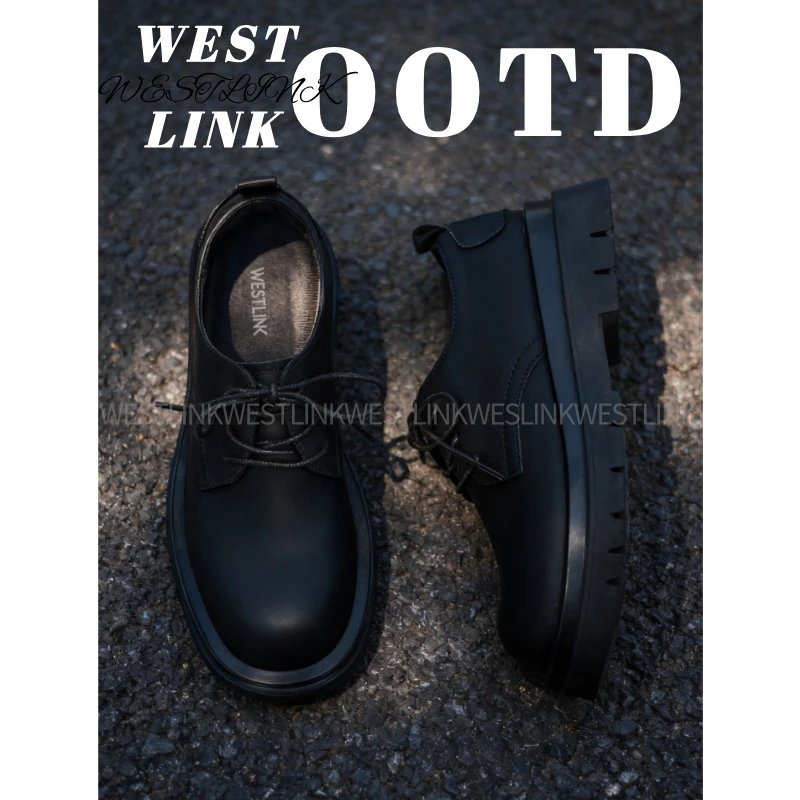 Westlink/西遇【抖音双11】宽头系带德比鞋男生增高休闲皮鞋校园风