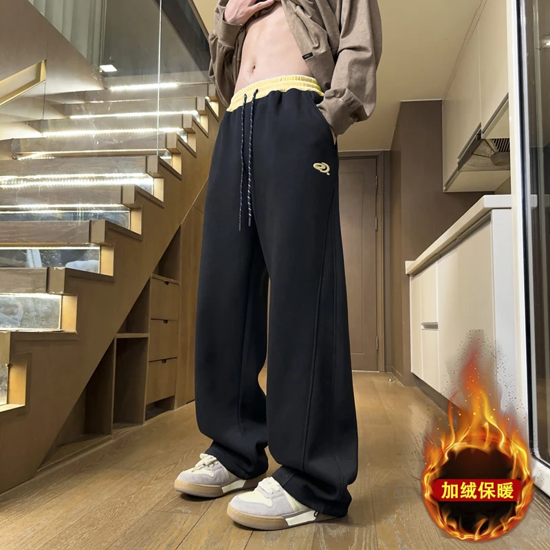2025秋季百搭青少年条纹阔腿休闲卫裤直筒宽松显瘦潮流外穿长裤