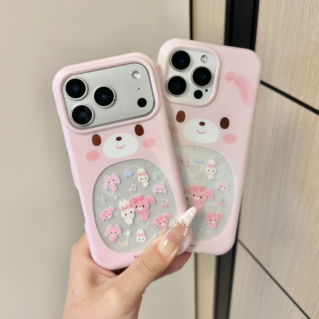 趣味可爱甜品兔小卡通镭射适用苹果17/16/15/14手机壳