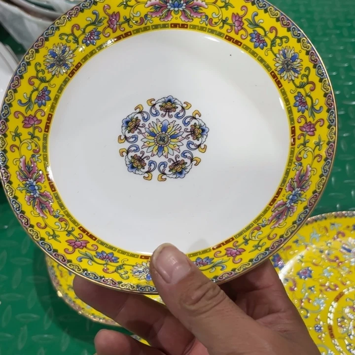 骨瓷珐琅彩七寸深盘四个哇塞