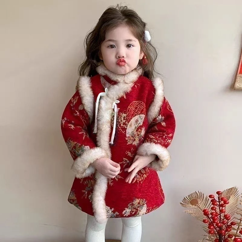 现货【花好月圆】AC424女童冬季国风加绒加厚连衣裙年服