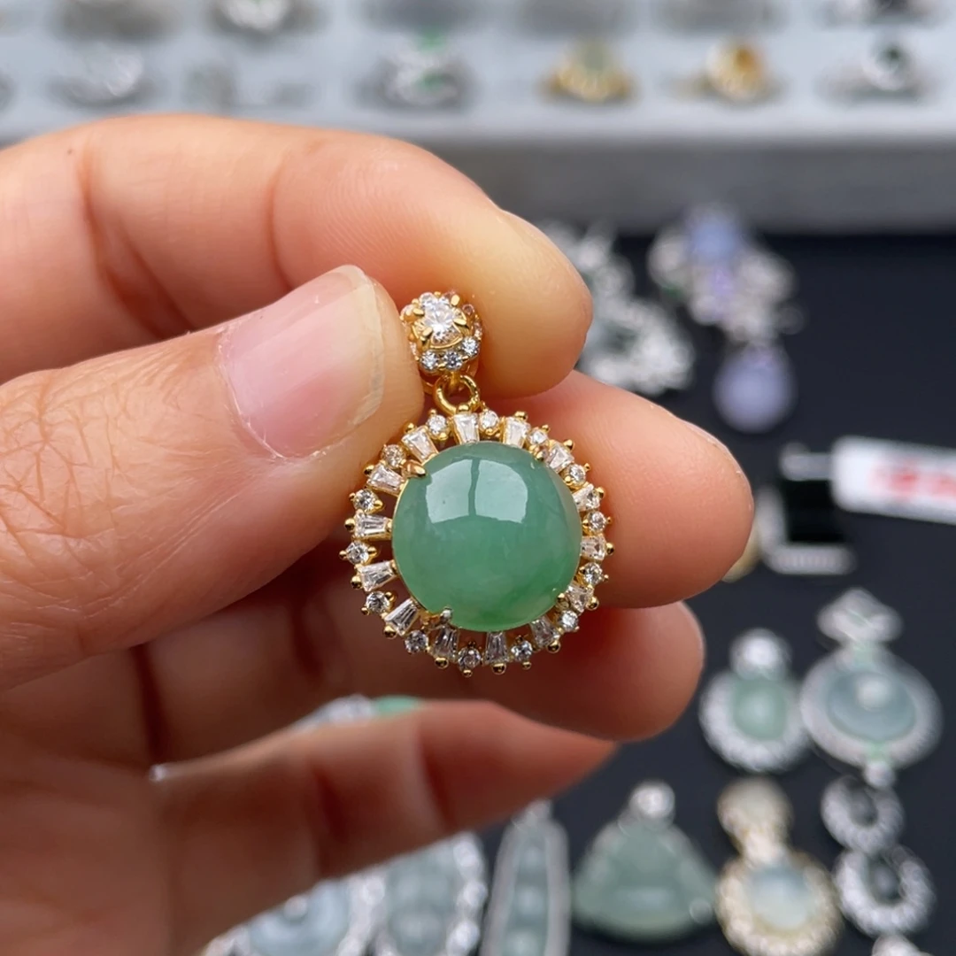 翡翠银S925镶嵌吊坠(不含链)