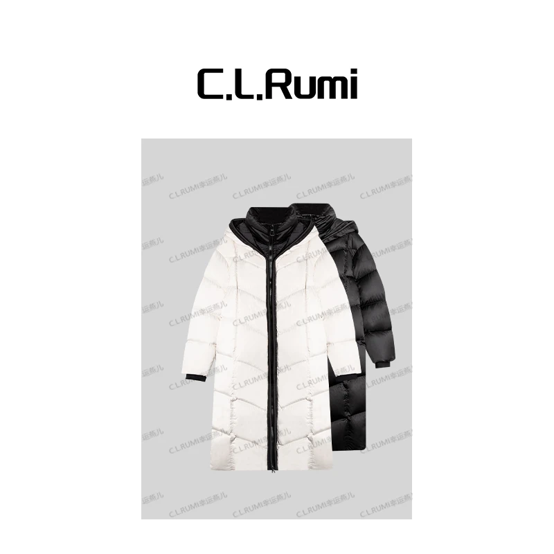 【Rumi精选】“雪域鹅”25秋冬宽松保暖加厚连帽立领长款鹅绒服7228wt