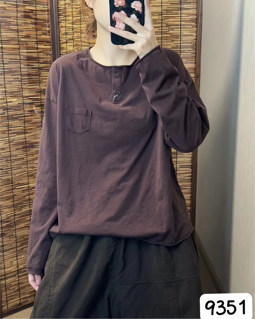 复古圆领宽松休闲百搭女士套头T恤春季新款