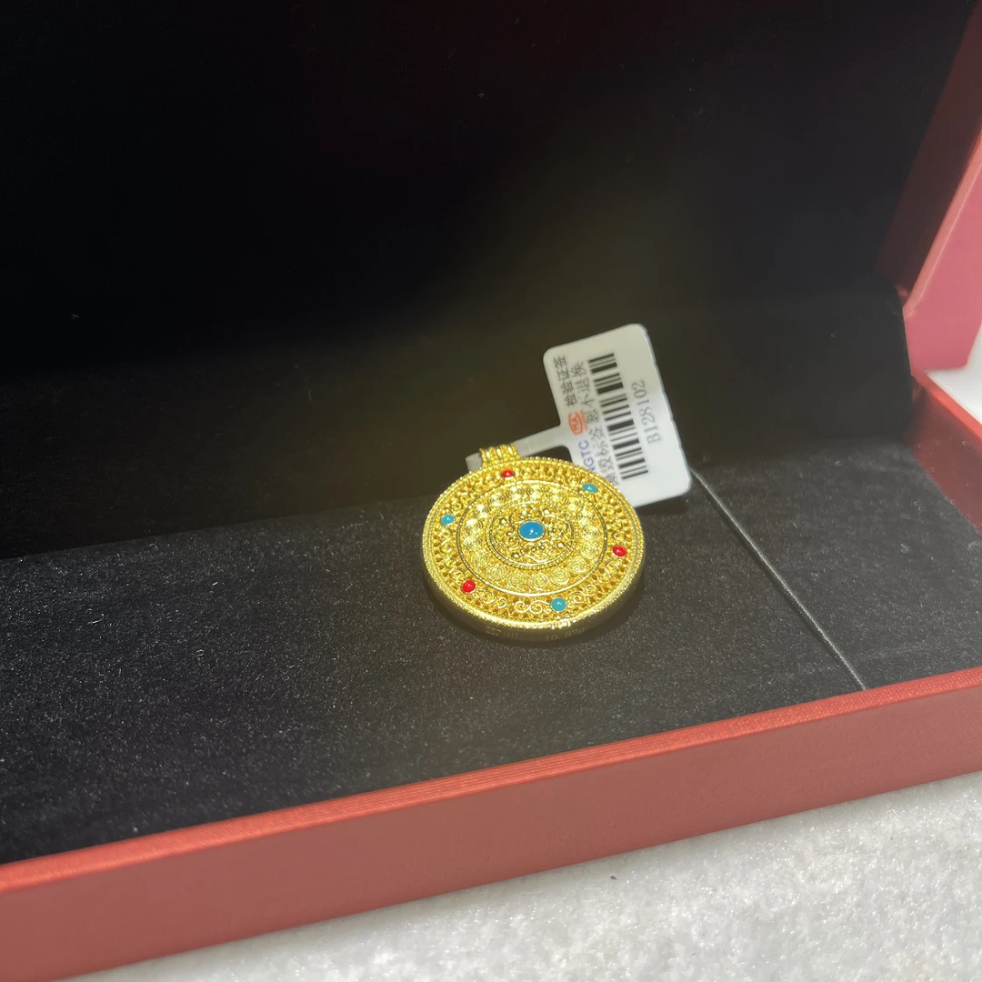吊坠足银 足银吊坠 铸金工艺韦雪同款镶嵌珐琅八宝罗盘吊坠时尚