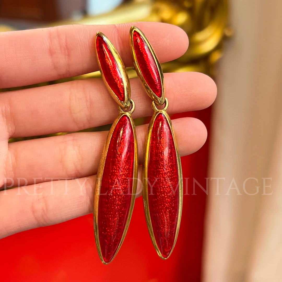 铜合金珐琅耳饰 古董法国耳夹28300