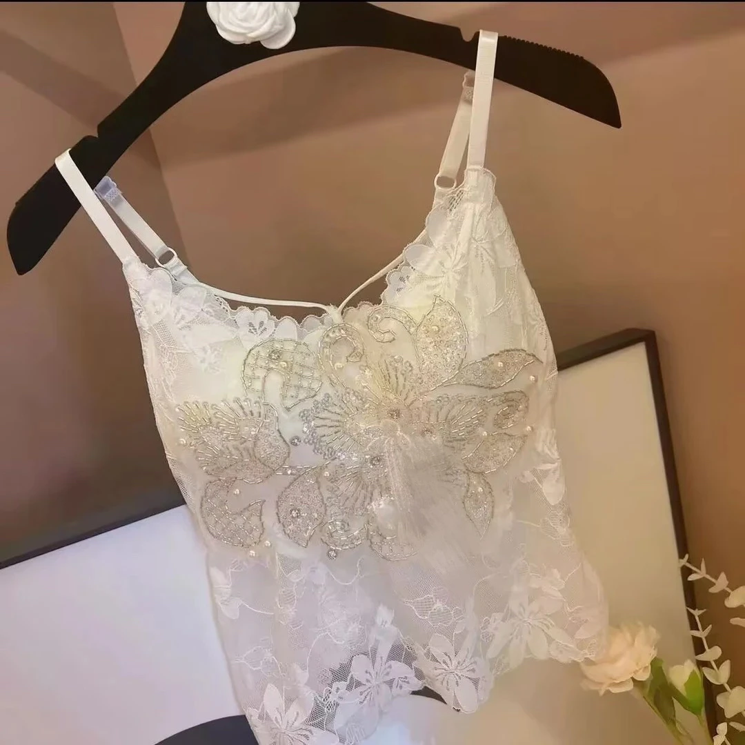 重工太阳花钉珠亮片美背吊带