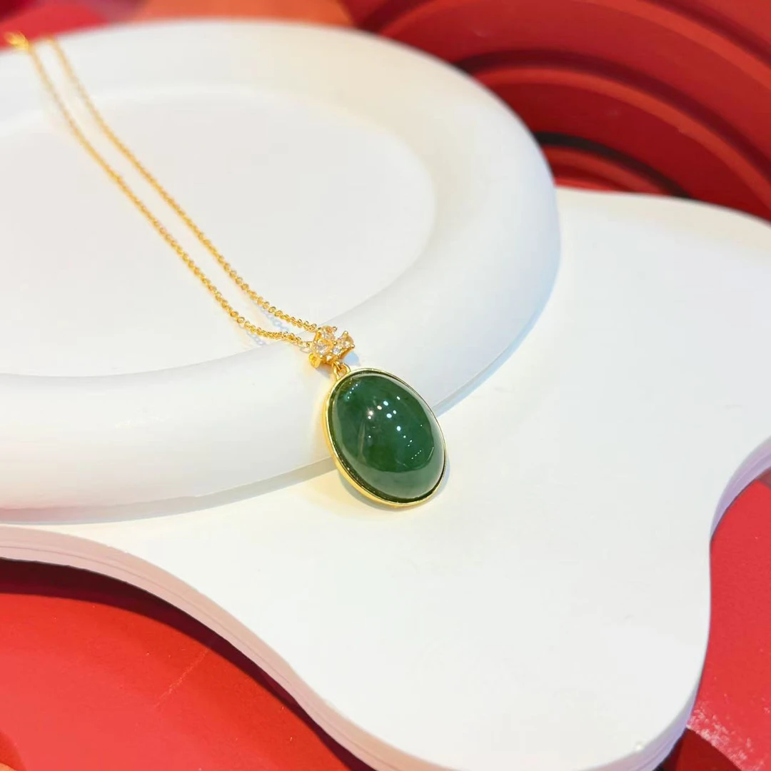 S925银镶嵌15*20mm碧玉大旦面HNZ9512