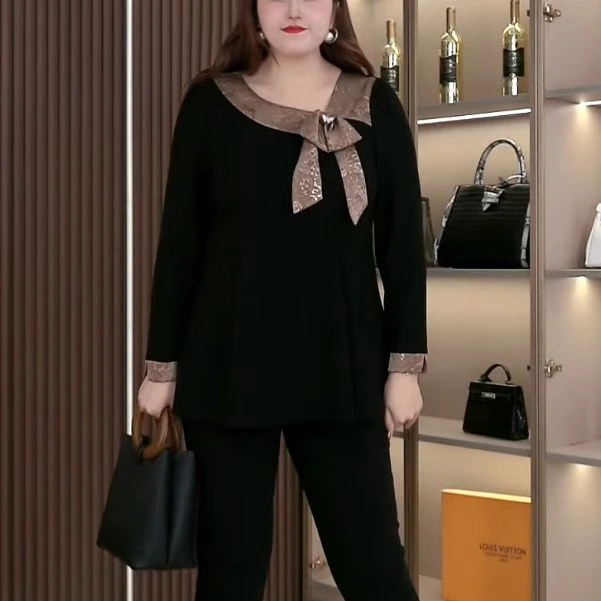 大码女装秋季新款时尚设计感蝴蝶结高级上衣ZSX25A0194