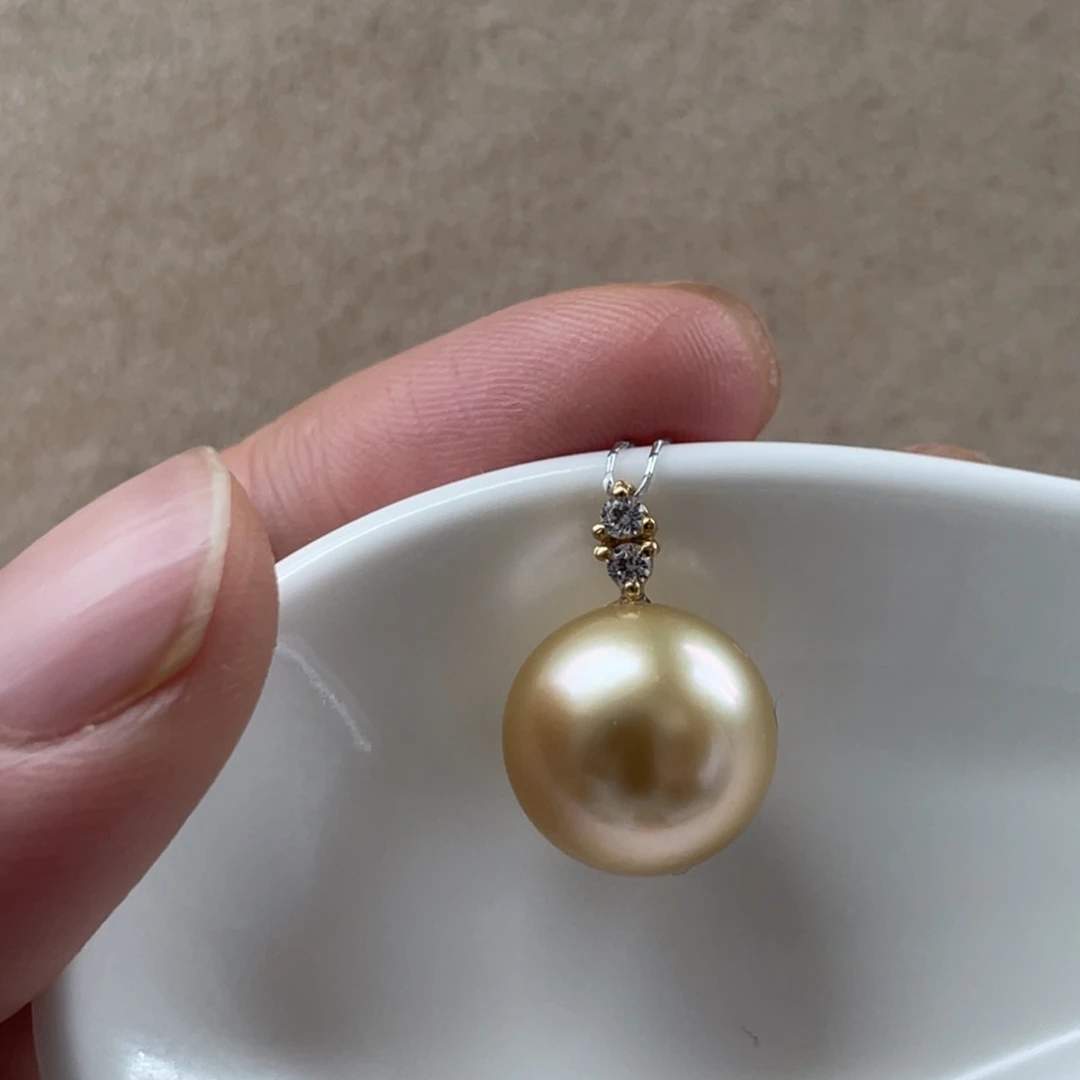 海水珍珠吊坠(不含链)18K金镶嵌12.5mm