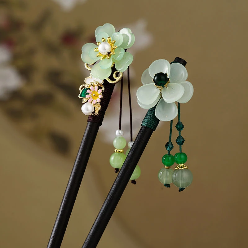 古风流苏发簪女高级感新中式簪子木质盘发步摇发钗簪简约现代头饰