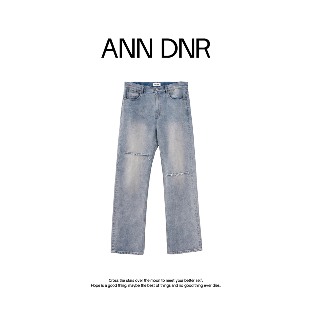 ANN DNR “11oz牛仔“设计感破洞流苏夏季直筒牛仔裤KL12252