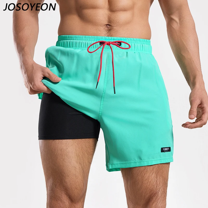 泳裤男双层防尴尬速干宽松男士休闲沙滩裤游泳装备水上乐园游泳裤