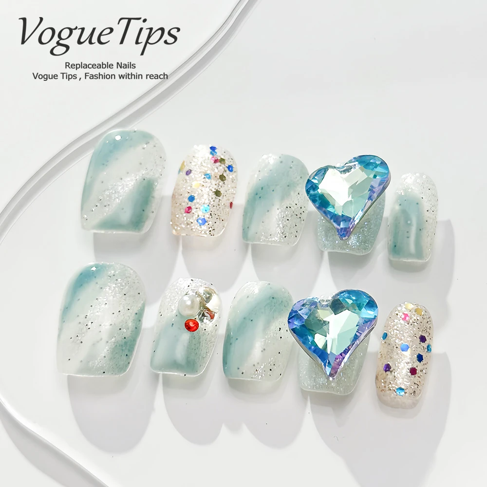 VogueTips梦幻海穿戴甲2025新款日式韩式短款手工清新短芭蕾ZB454