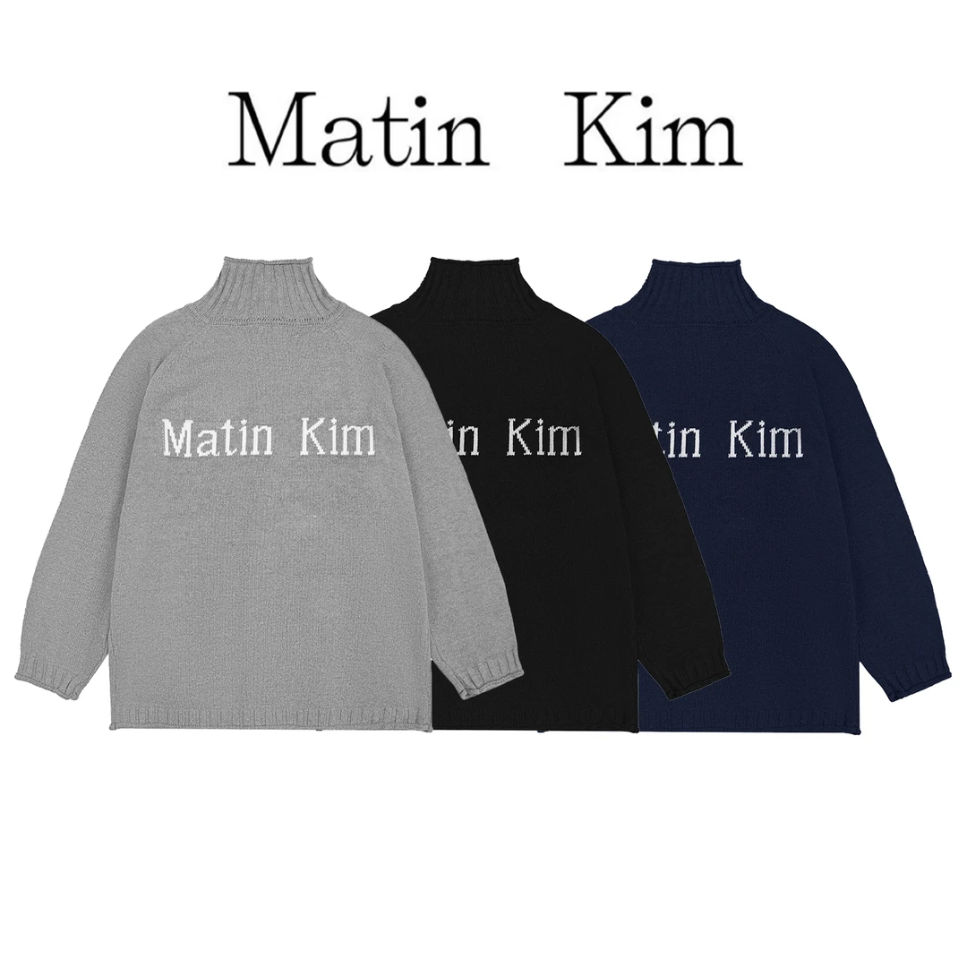 韩国Matin Kim新款高领长袖针织开衫毛衣外套女上衣