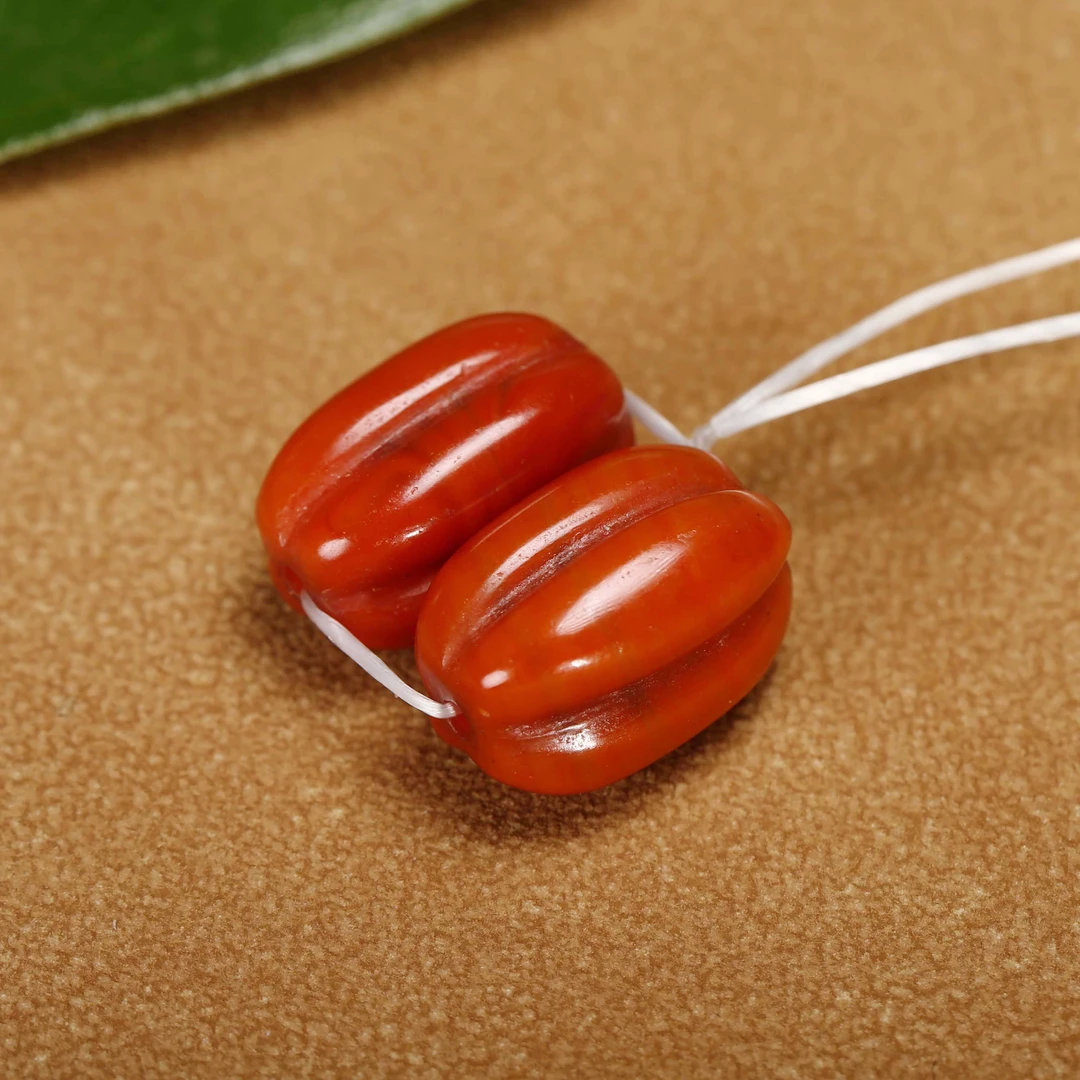 【济文阁】JZYM25011245清代 南红瓜珠一对