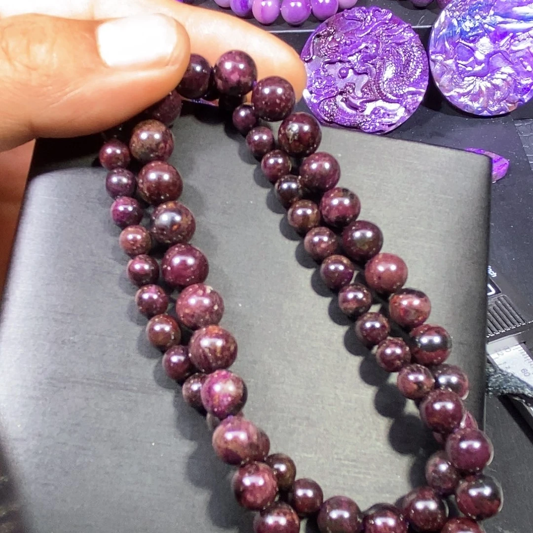 苏纪石（舒俱来）未镶嵌南非老矿舒俱来老油紫圆珠塔链