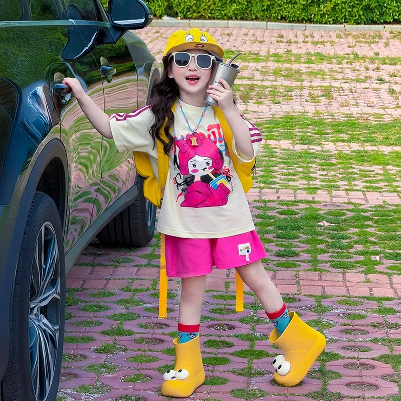 女童夏日套装2025新款洋气女孩多巴胺短裤夏季儿童韩版休闲两件套