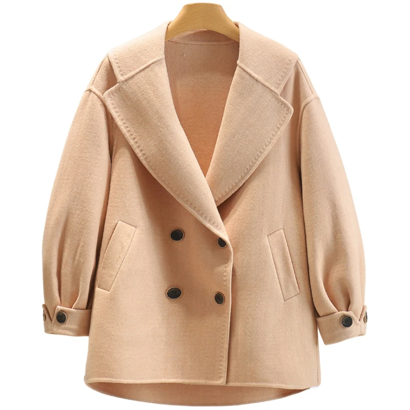 【伍莎-自营】大翻领双排扣双面呢外套#WYX48B091