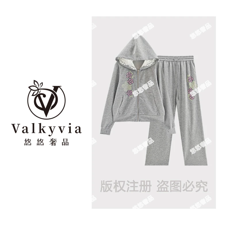 【Valkyvia/悠悠奢品】重工烫钻时尚设计师长袖休闲套装TZ7419