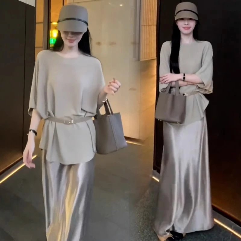 时尚连衣裙套装女2025夏季新款洋气宽松显瘦T恤上衣半身裙两件套