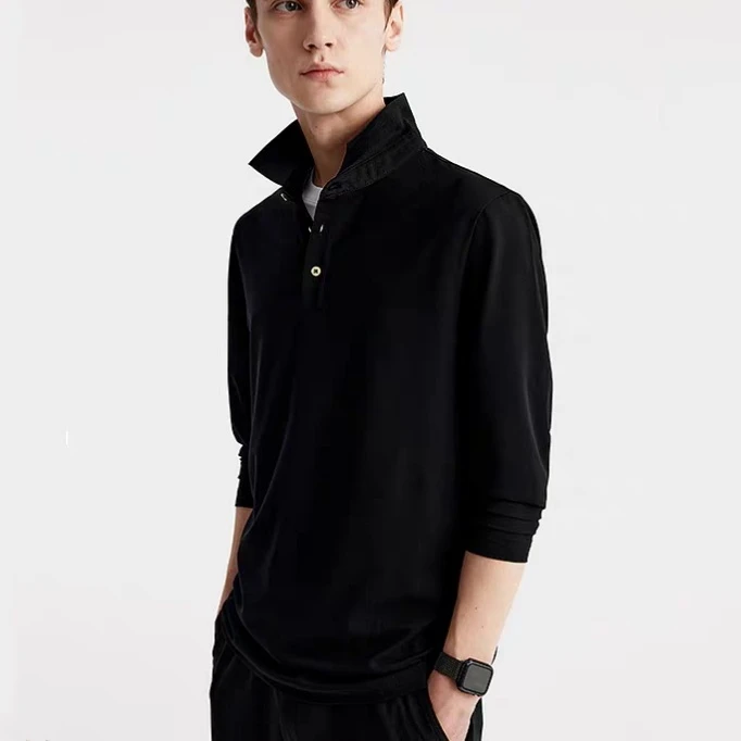 SC25779秋季男士轻商务长袖POLO衫抗皱快干压胶翻领长袖T恤