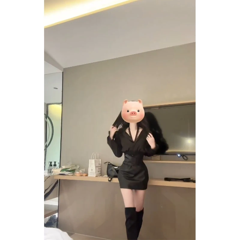 秋冬新款纯欲风性感辣妹气质翻领长袖衬衫上衣收腰百搭包臀短皮裙