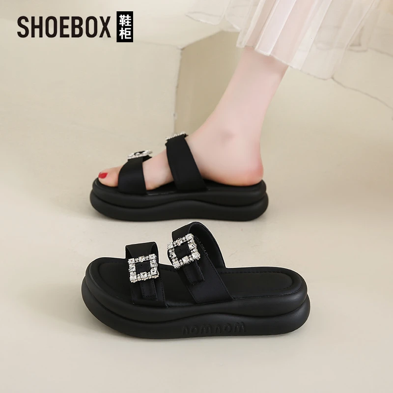 SHOEBOX鞋柜凉拖鞋女夏季外穿2025新款厚底增高网红超火一字拖