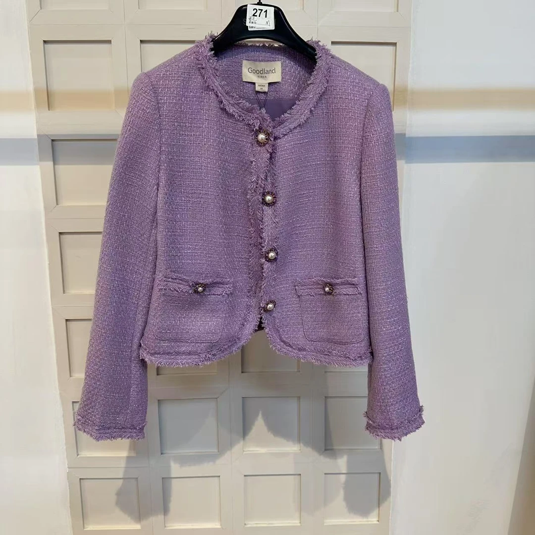 四季长款纯色极简百搭女款休闲小香外套（A271）（LC32310018）
