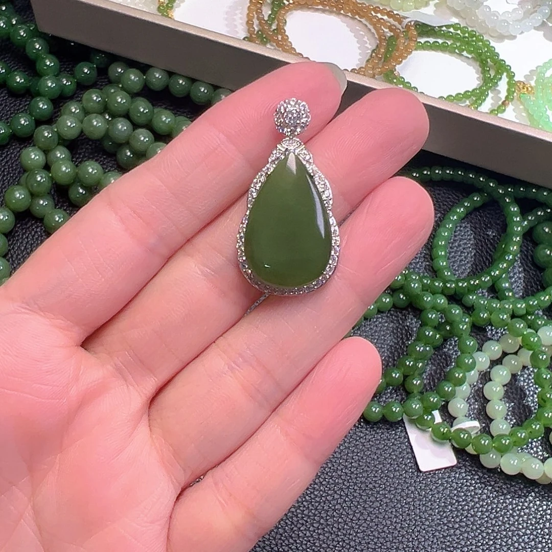 和田玉（碧玉）银S925镶嵌颈饰