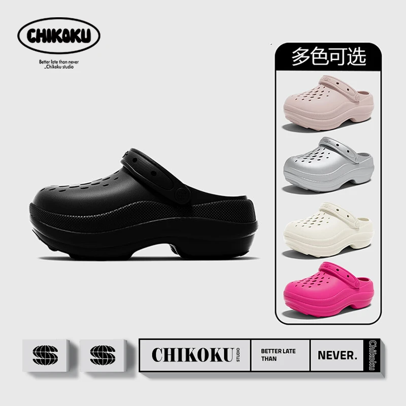 chikoku蜂窝女款洞洞鞋夏季外穿舒适厚底透气踩屎感包头拖鞋防滑