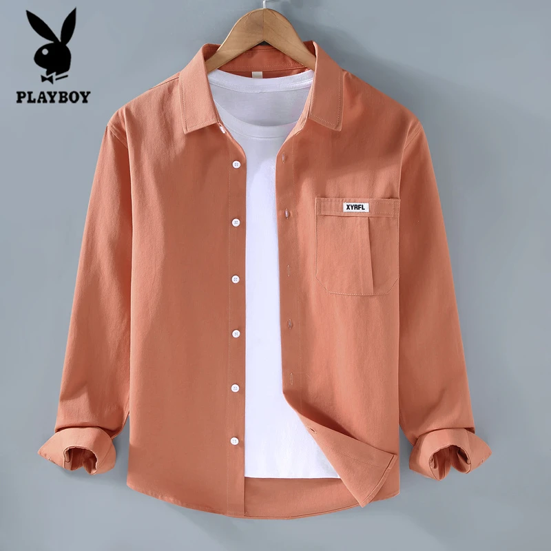 花花公子清新衬衫男长袖文艺潮流时尚帅气寸衣服秋季百搭衬衣外套