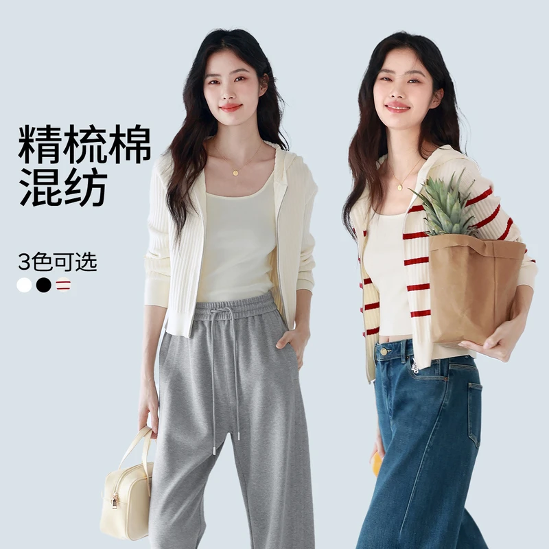 【衣衣专属】伊芙丽戴帽双开拉链针织开衫女春季毛衣外套1G1930431