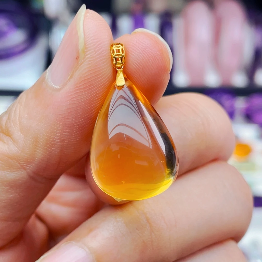 黄晶珠宝半成品18K金镶嵌天然保真黄水晶吊坠