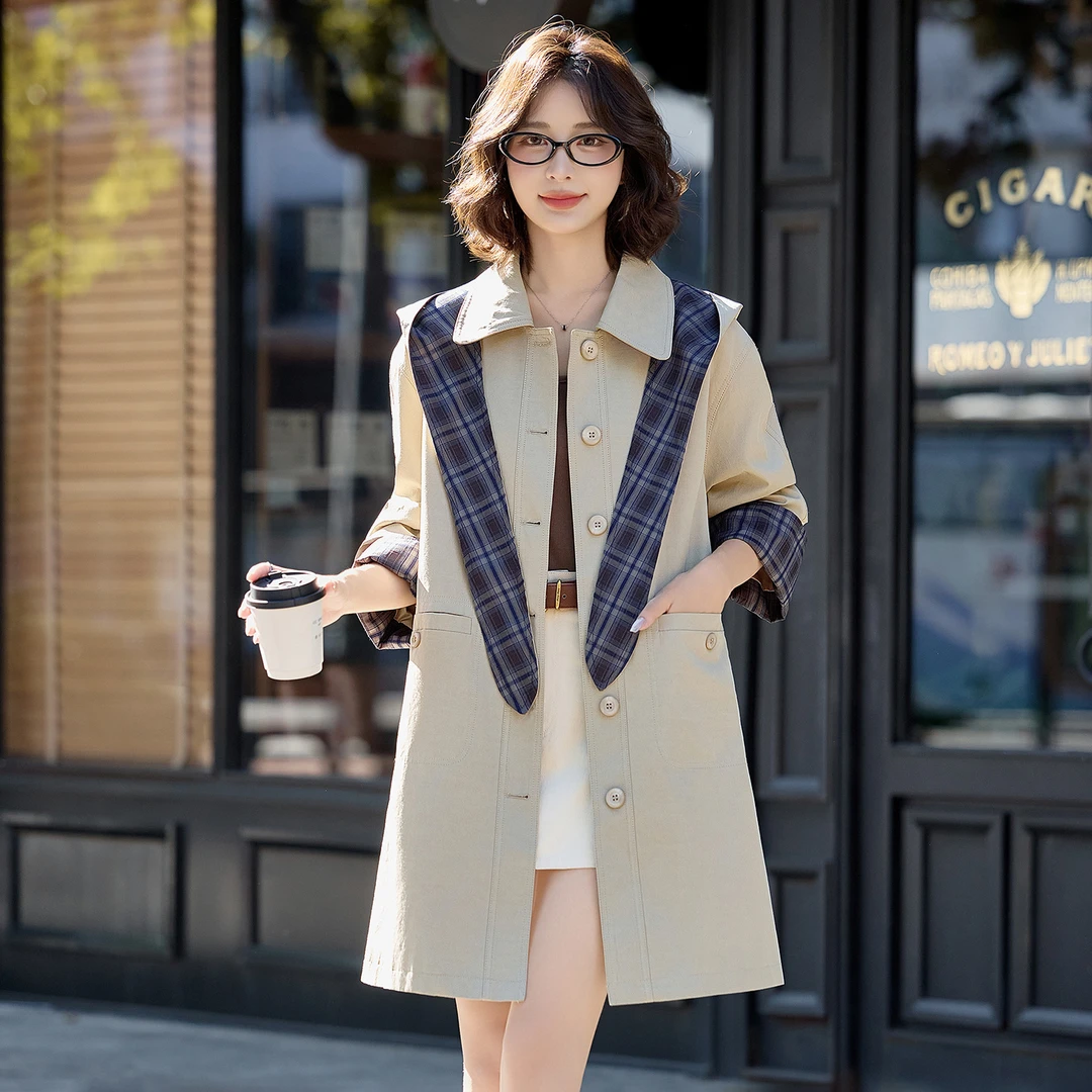 女式风衣2025秋季新款洋气时髦中长款可拆卸连帽休闲外套 LB2887