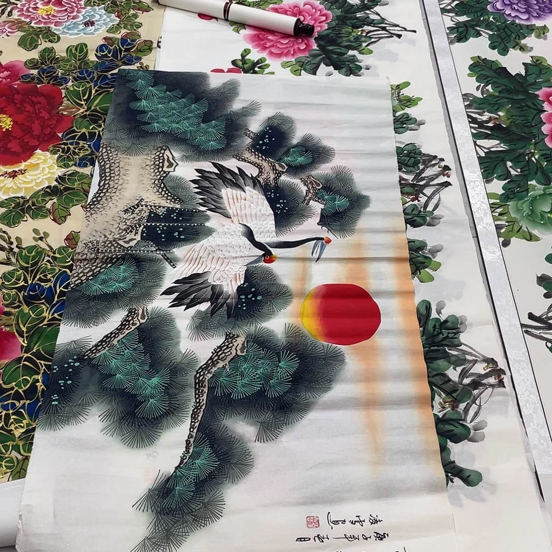 国画国画作品原稿四尺横幅松鹤延年